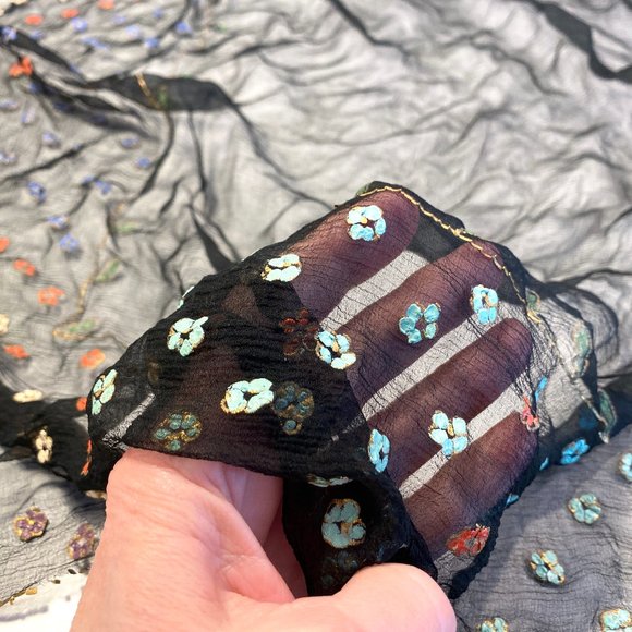 Vintage Handpainted Victorian Scarf - Sheer Floral Paisely and Gold Trim Paint - Picture 5 of 11